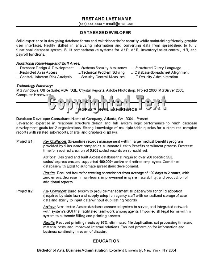 Database Developer Sample Resume by a Nationally Certified Resume Writer